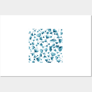 Abstract light blue ginkgo leaves patter Posters and Art